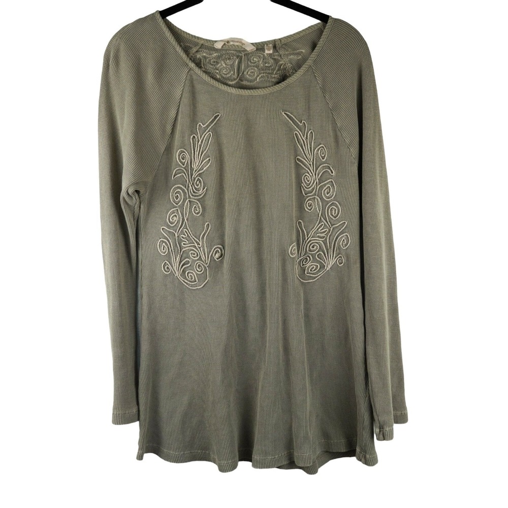 Soft Surroundings Gray Embroidered‎ Rib Sweater Tunic Top Size S